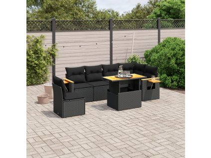 7dílná zahradní sedací souprava s poduškami černá polyratan 3273540