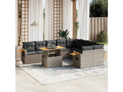 10dílná zahradní sedací souprava s poduškami šedá polyratan 3273678