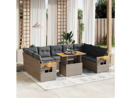 11dílná zahradní sedací souprava s poduškami šedá polyratan 3273692