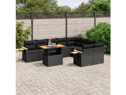 10dílná zahradní sedací souprava s poduškami černá polyratan 3273673