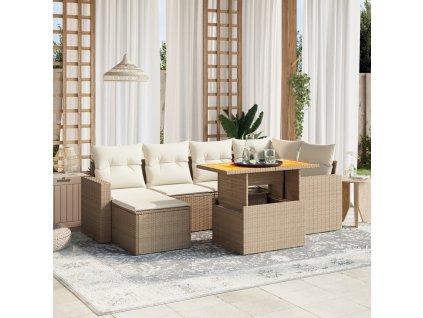 11dílný zahradní sedací souprava s poduškami béžový polyratan 3274592