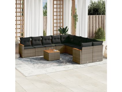 11dílná zahradní sedací souprava s poduškami šedá polyratan 3226361