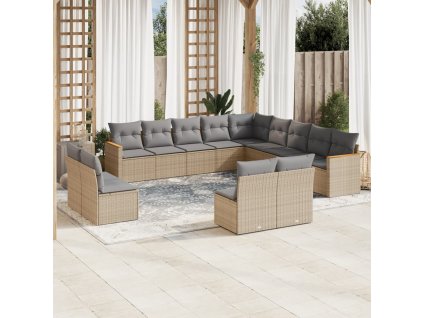 13dílná zahradní sedací souprava a podušky mix béžové polyratan 3226486