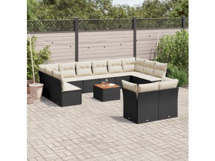 13dílný zahradní sedací souprava s poduškami černý polyratan 3256245