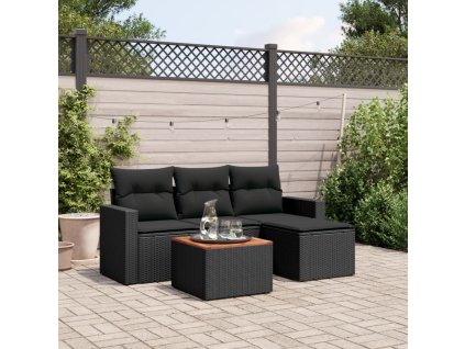 5dílná zahradní sedací souprava s poduškami černá polyratan 3256419