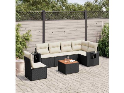 7dílná zahradní sedací souprava s poduškami černá polyratan 3256917