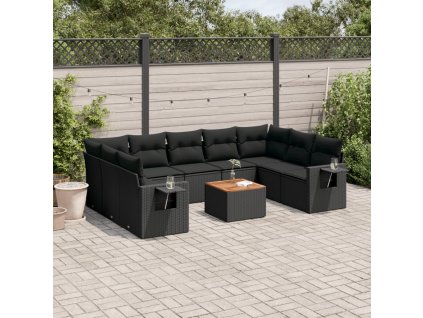 10dílná zahradní sedací souprava s poduškami černá polyratan 3257035