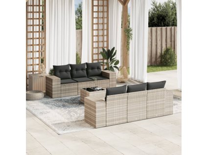 7dílná zahradní sedací souprava a podušky světle šedá polyratan 3254649