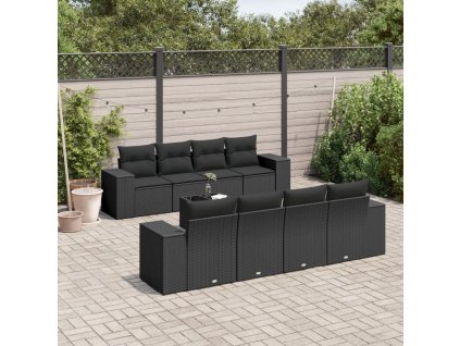 9dílná zahradní sedací souprava s poduškami černá polyratan 3254682