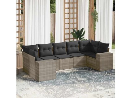 7dílná zahradní sedací souprava a podušky světle šedá polyratan 3255329