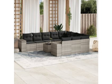 11dílná zahradní sedací souprava s poduškami šedá polyratan 3255439