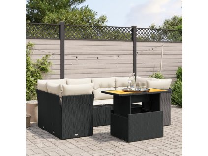 7dílná zahradní sedací souprava s poduškami černá polyratan 3270685