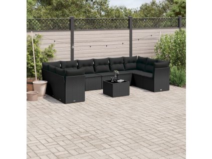 11dílná zahradní sedací souprava s poduškami černá polyratan 3250044