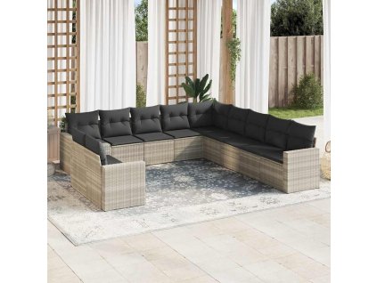 11dílná zahradní sedací souprava s poduškami šedá polyratan 3219182