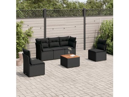 6dílná zahradní sedací souprava s poduškami černá polyratan 3223542