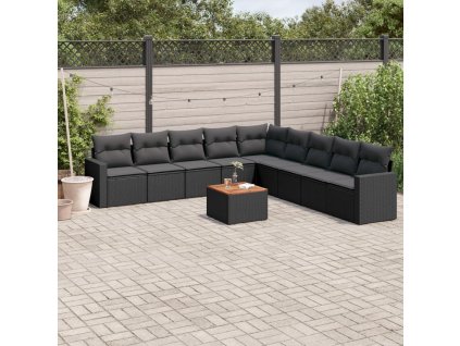 10dílná zahradní sedací souprava s poduškami černá polyratan 3224165