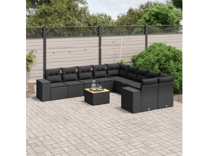 11dílná zahradní sedací souprava s poduškami černá polyratan 3257966