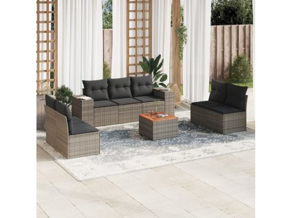 8dílná zahradní sedací souprava s poduškami šedá polyratan 3257733