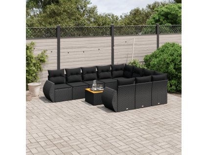 11dílná zahradní sedací souprava s poduškami černá polyratan 3257511
