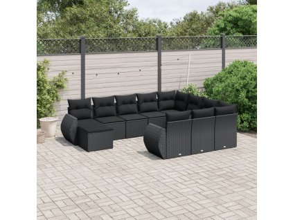 11dílná zahradní sedací souprava s poduškami černá polyratan 3257518