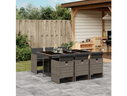 7dílný zahradní jídelní set s poduškami šedý polyratan 3210548