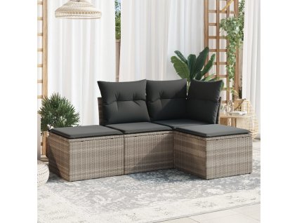 4dílná zahradní sedací souprava a podušky světle šedá polyratan 3217482