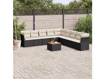 10dílná zahradní sedací souprava s poduškami černá polyratan 3223690