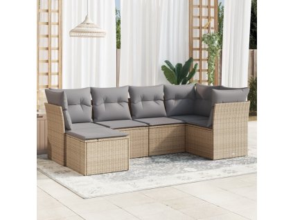 6dílná zahradní sedací souprava s poduškami béžová polyratan 3249788