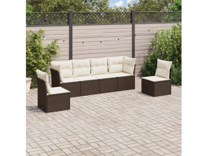6dílná zahradní sedací souprava s poduškami hnědá polyratan 3249212