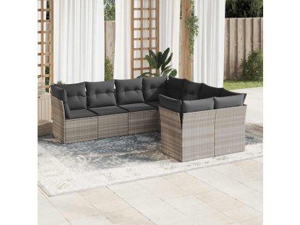 8dílná zahradní sedací souprava a podušky světle šedá polyratan 3250431