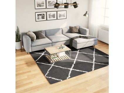 Koberec PAMPLONA s vysokým vlasem černý a krémový 240 x 240 cm 375416