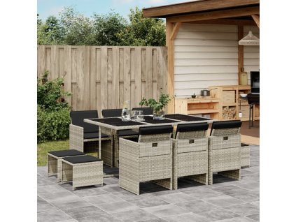11dílný zahradní jídelní set s poduškami světle šedý polyratan 3210611