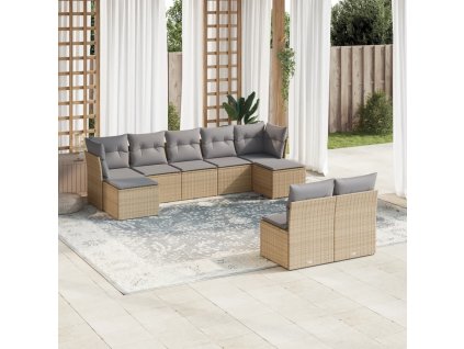 9dílná zahradní sedací souprava s poduškami béžová polyratan 3250108