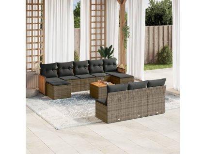 11dílná zahradní sedací souprava s poduškami šedá polyratan 3260478