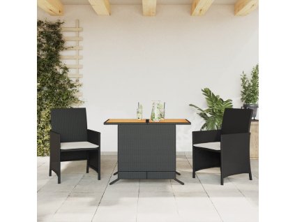3dílný bistro set s poduškami černý polyratan 365124