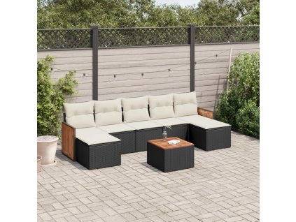 8dílná zahradní sedací souprava s poduškami černá polyratan 3227918