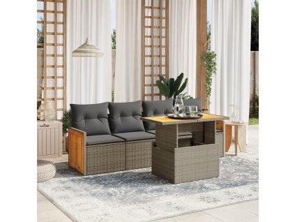 5dílná zahradní sedací souprava s poduškami šedá polyratan 3273839