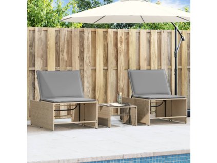 2dílná zahradní lehátka se stolkem béžová polyratan 368425