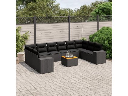 11dílná zahradní sedací souprava s poduškami černá polyratan 3257945