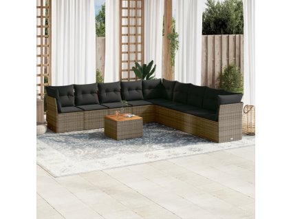 10dílná zahradní sedací souprava s poduškami šedá polyratan 3256025