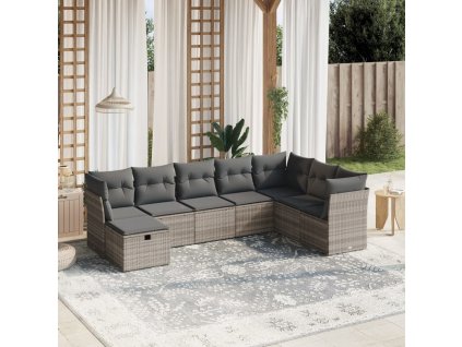 8dílná zahradní sedací souprava a podušky světle šedá polyratan 3263278