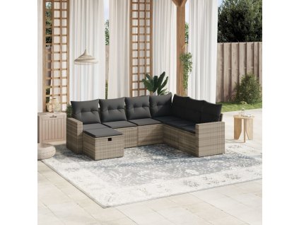 7dílná zahradní sedací souprava a podušky světle šedá polyratan 3263528