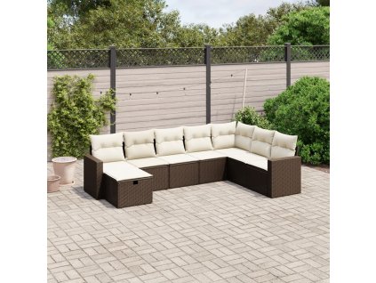 8dílná zahradní sedací souprava s poduškami hnědá polyratan 3263589