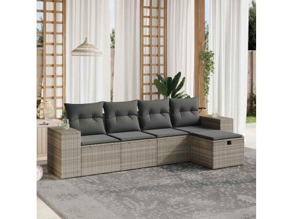 5dílná zahradní sedací souprava a podušky světle šedá polyratan 3264398