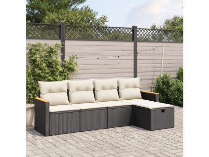 5dílná zahradní sedací souprava s poduškami černá polyratan 3265284