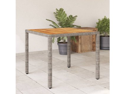Zahradní stůl s akáciovou deskou šedý 90 x 90 x 75 cm polyratan 365530