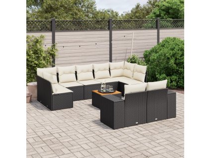 10dílná zahradní sedací souprava s poduškami černá polyratan 3225594