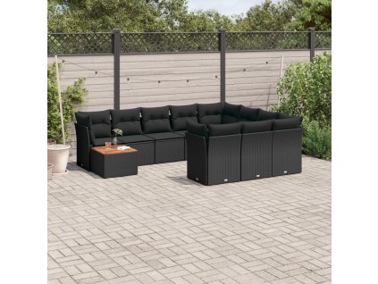11dílná zahradní sedací souprava s poduškami černá polyratan 3256174