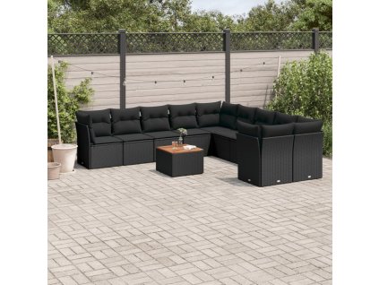 11dílná zahradní sedací souprava s poduškami černá polyratan 3256181