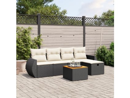 6dílná zahradní sedací souprava s poduškami černá polyratan 3265053